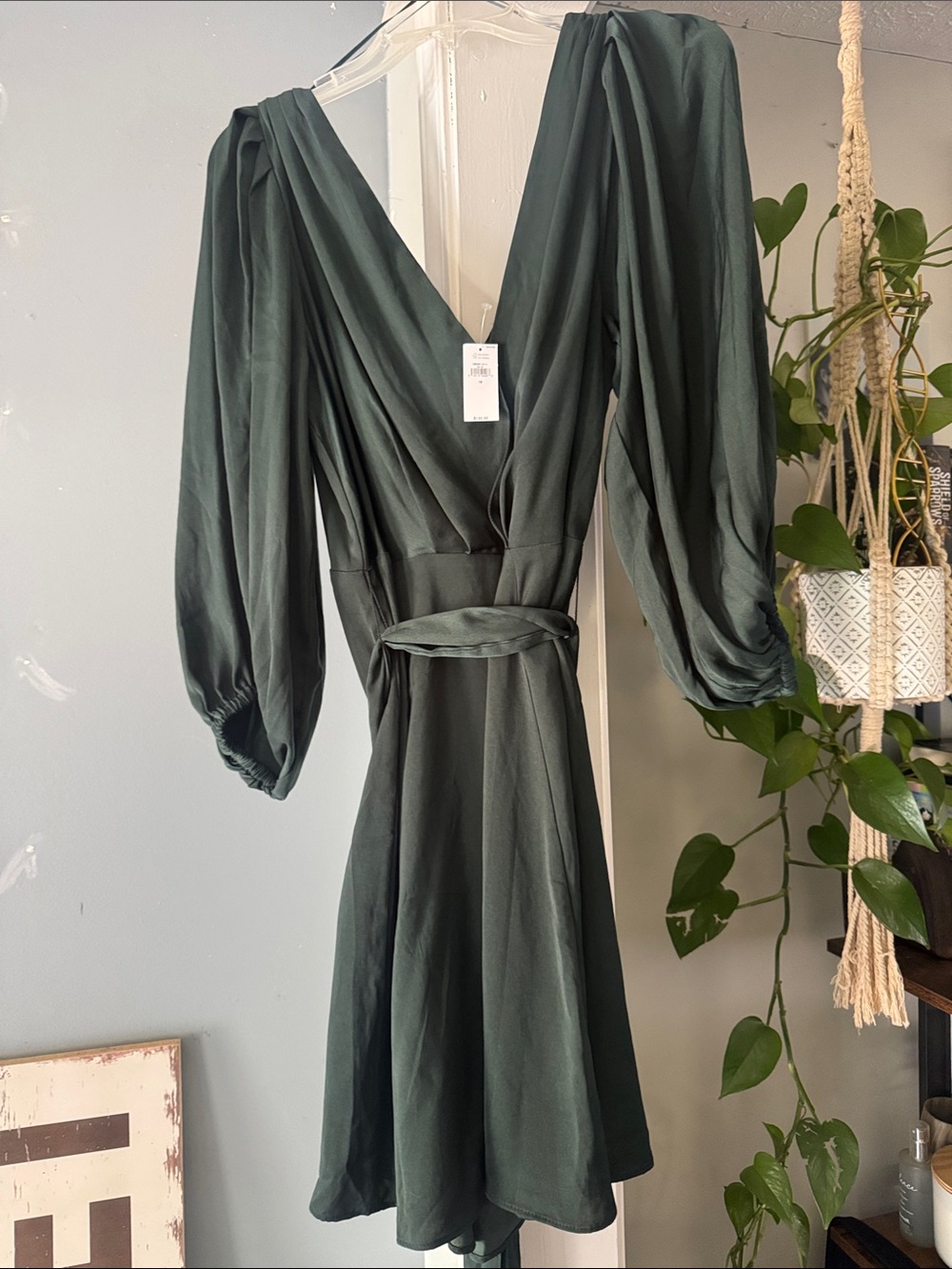 Emerald Green V-Neck Long Sleeve Wrap Dress
